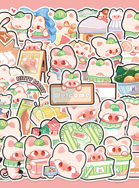 40张原创卡通超市猫系列贴纸手机壳手账本行李箱iPad装饰防水贴画