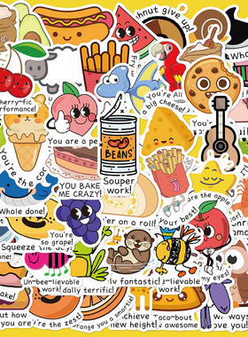 50张趣味英文激励学生创意贴纸手账本保温杯装饰防水跨境DIY贴画