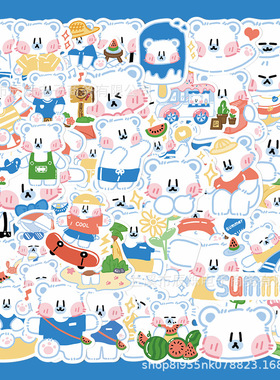 50张原创可爱小白熊手账贴纸笔记本电脑水杯手机壳小清新装饰贴画