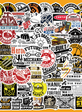 65张拉链认证搞笑技师机械师电工贴纸透明手机壳DIY装饰手账贴画