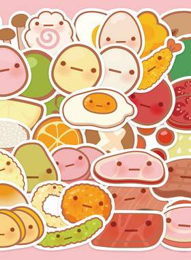 37张卡通可爱萌系食物贴纸手机壳手账本电脑iPad装饰防水DIY贴画