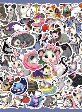 50张卡通负鼠贴纸笔记本电脑手账本手机壳平板装饰跨境diy贴画