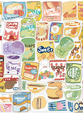 40张原创卡通零食包涂鸦贴纸装饰吉他行李箱DIY创意防水手机贴画