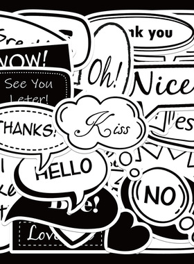 23张简约黑白气泡文字英文贴纸手账笔记本电脑iPad装饰贴画ins风