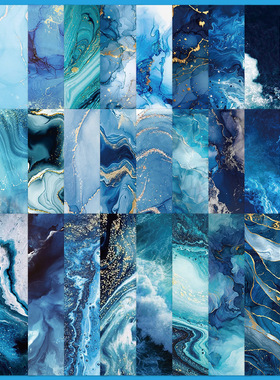 30张简约蓝色海洋高颜值书签装饰书本小说书画手账本阅读标注卡片