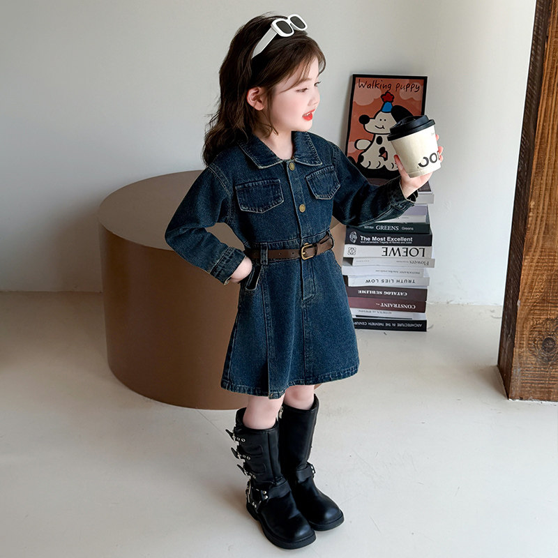 女童牛仔裙春秋季新款2025宝宝洋气时髦连衣裙中长款儿童长袖裙子