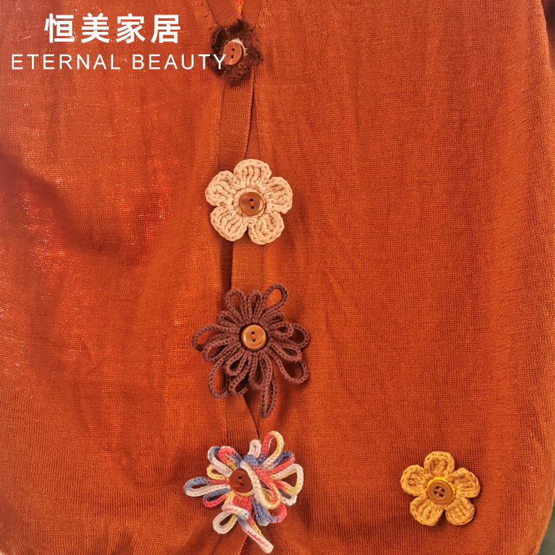 手工纽扣花DIY钩织成品花朵毛线编织衣服装饰品棉线精致个性配件图片