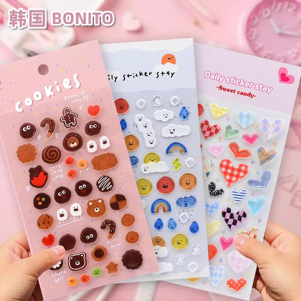 韩国BONITO饼干云朵爱心立体3d糖果水晶贴纸小女孩手机壳装饰贴画