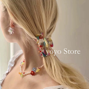 韩国夏日油画炫彩糖果抓夹头饰ins纯欲多巴胺少女盘发鲨鱼夹发饰