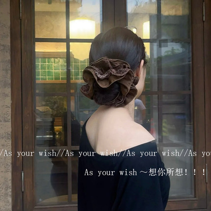 缎面豹纹四层蛮腰大肠发圈女秋冬新款高级感丸子头发绳低马尾发饰