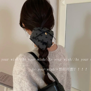 灰色蕾丝蝴蝶结方巾大肠发圈格雷系高级感头绳马尾辫波点头绳发饰