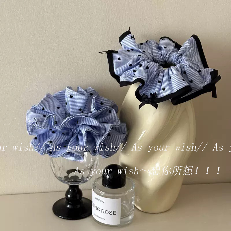 法式花朵褶皱发圈女条纹蝴蝶结