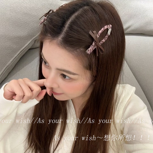 韩系粉色豹纹皮质蝴蝶结发夹