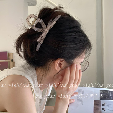 韩系ins少女心波点蝴蝶结抓夹女大号后脑勺盘发鲨鱼夹发量多发夹