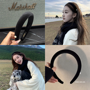 神仙藤井树同款 丝绒珍珠发箍秋冬百搭发箍简约黑色高颅顶头箍发卡