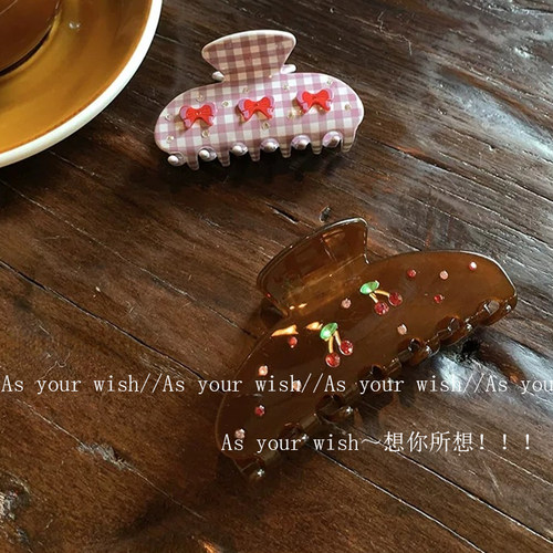 小众设计樱桃醋酸抓夹女新款精致独特抓夹后脑勺盘发鲨鱼夹发饰
