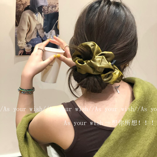 法式 慵懒感低马尾发绳百搭丸子头发饰 葡萄绿高级缎面大肠发圈新款