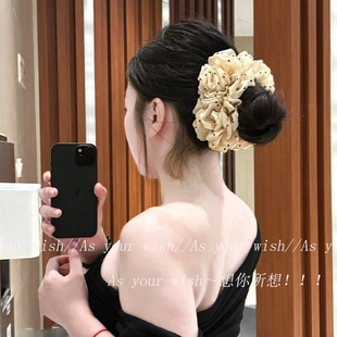 新款 秋冬玫瑰波点花朵香蕉夹高级感抓夹后脑勺低马尾横夹发饰头饰