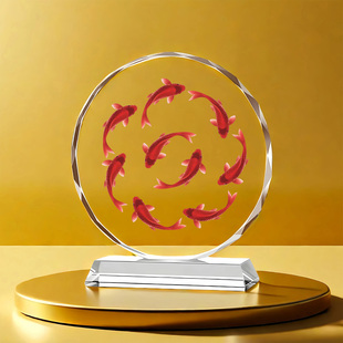 九鱼聚财水晶摆件好运锦鲤客厅玄关家居装 饰桌面摆台乔迁开业送礼