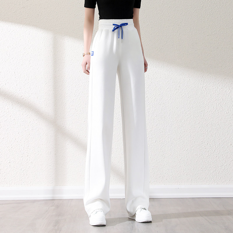 白色休闲运动卫裤女阔腿裤2022春秋新款高腰显瘦垂感直筒宽松长裤
