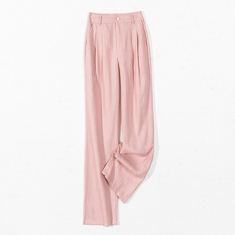 抗皱亚麻天丝阔腿裤女夏季薄款2023新款休闲宽松垂感透气直筒长裤