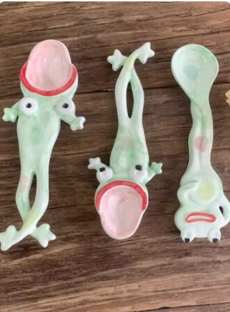 网红治愈系大嘴青蛙勺子陶瓷甜品勺调羹勺送女孩个性生日礼物小众