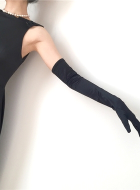 天鹅古堡赫本同款缎面礼服手套黑色长款短款丝绒款自制打版现货