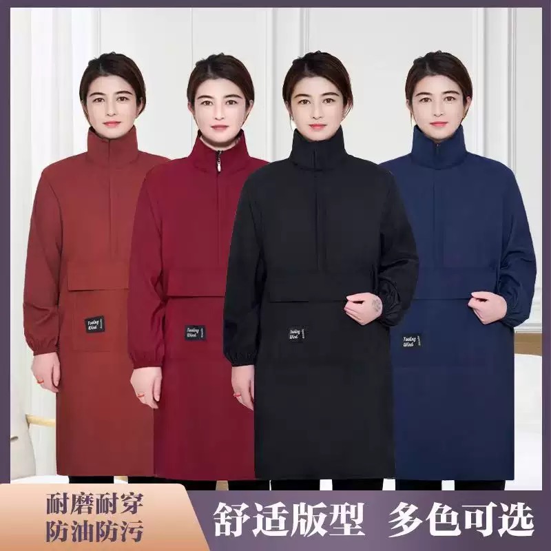 时尚高领套袖防水长袖围裙家用厨房餐厅防油污罩衣上班男女工作服
