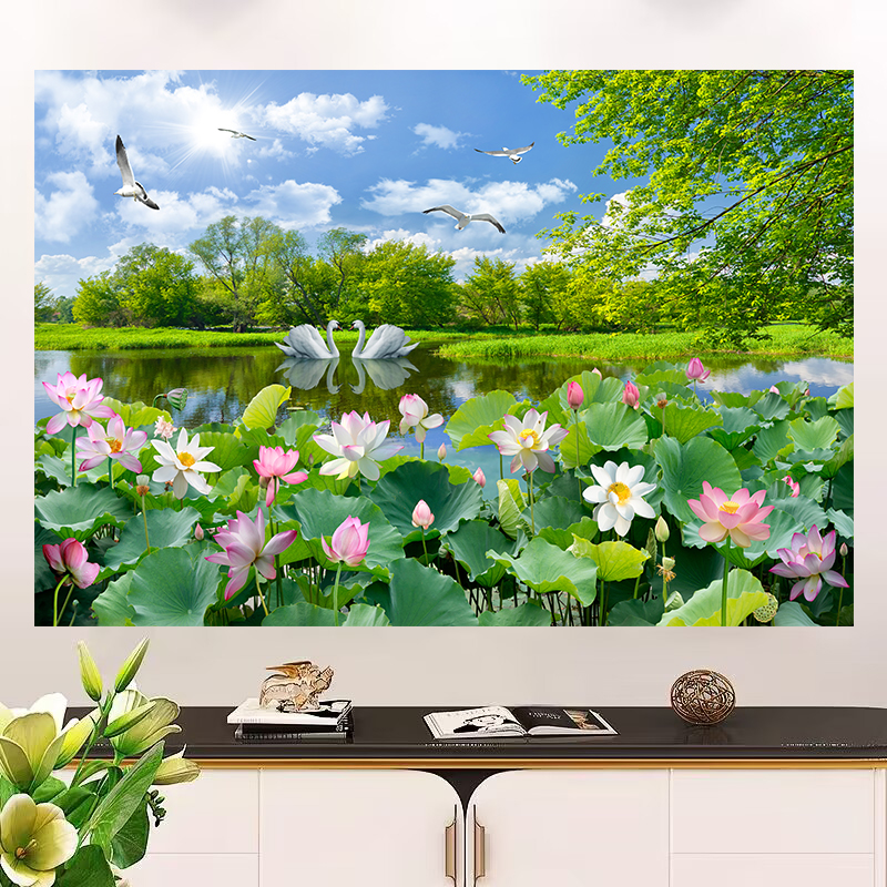 自然风景画自粘墙贴蓝天白云客厅卧室沙发电视背景墙纸装饰画壁纸图片