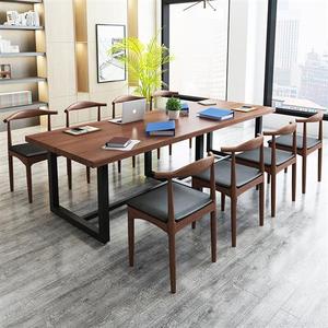 工业风办公桌 实木洽谈桌椅组合北欧长方形小型会议桌长桌6人 单