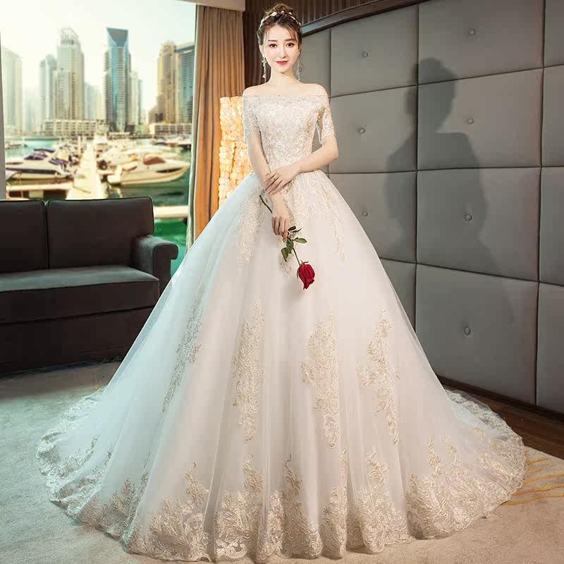 个性浪漫娇嫩新品立体领长尾女士浅香槟花边新嫁衣古典蓬松裙婚纱|msdalam kategori Butik wanita / wanita, perkahwinan/Cheongsam/pakaian, perkahwinan - dari Buy2taobao.com untuk memberikan perkhidmatan ejen Taobao profesional membeli