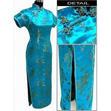 Blue Chinese Traditional Dress Women Qipao Long Cheongsam