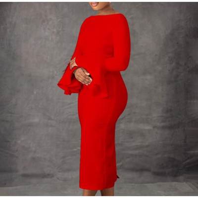 Women Long Sleeve dress red big size lady dresses OL female