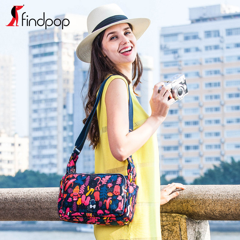 findpop时尚逛街大容量尼龙斜挎包女防水单肩包休闲女士帆布包