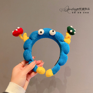 2025新款可爱芝麻街大眼仔发箍蓝色洗脸发箍女明星同款搞怪发饰