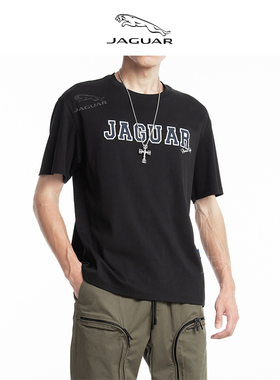 JAGUAR/捷豹夏季新款贴布绣签名字母宽松短袖圆领T恤上衣男KY2848