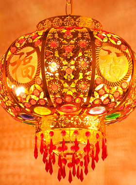新年过年旋转灯笼电动LqED走马吊灯结婚乔迁阳台灯笼户外七彩大门