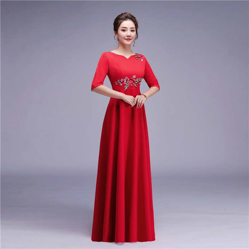 新选合唱服长裙大摆裙大合唱团演出F服装女成人现代表演连衣裙长