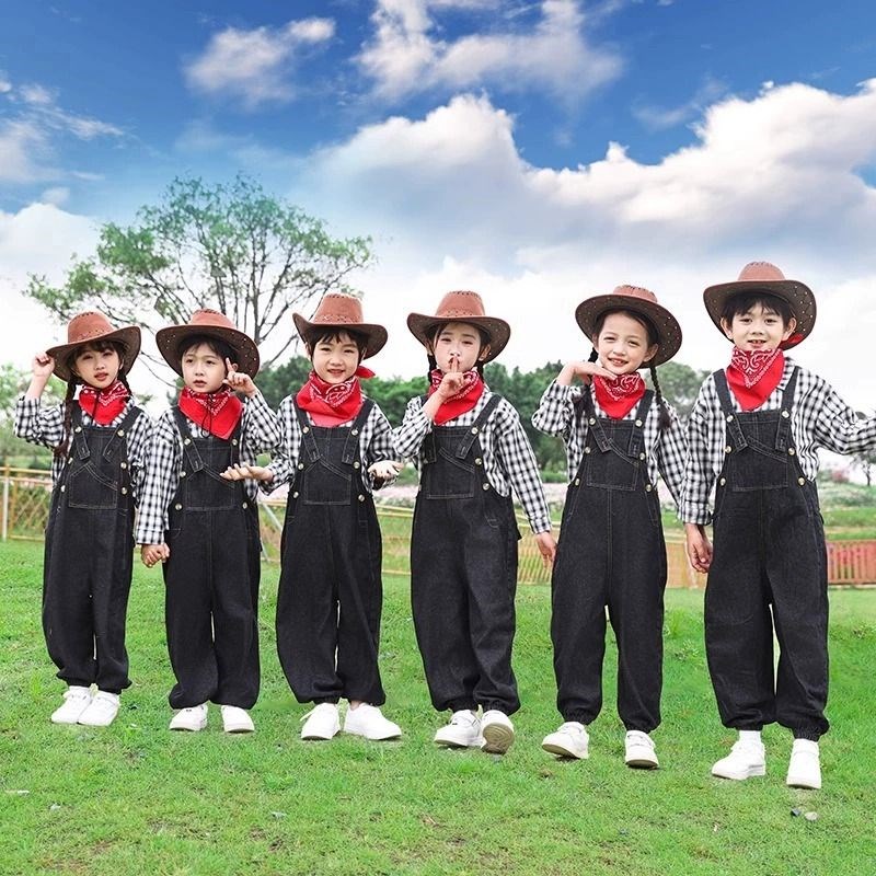 新选儿童西部牛仔很忙背带裤套装C女童舞蹈幼儿园服装六一表演演