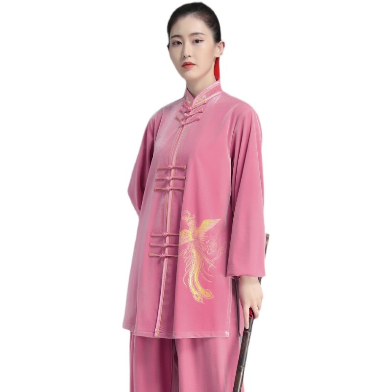 新选太极服女南韩绒秋冬加厚新款凤凰图案服装练T功表演太极拳练