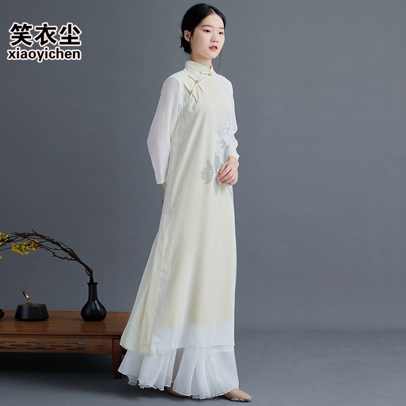 新选大童高级古筝演出服女成人古C琴民乐合唱团表演奏礼服中式少