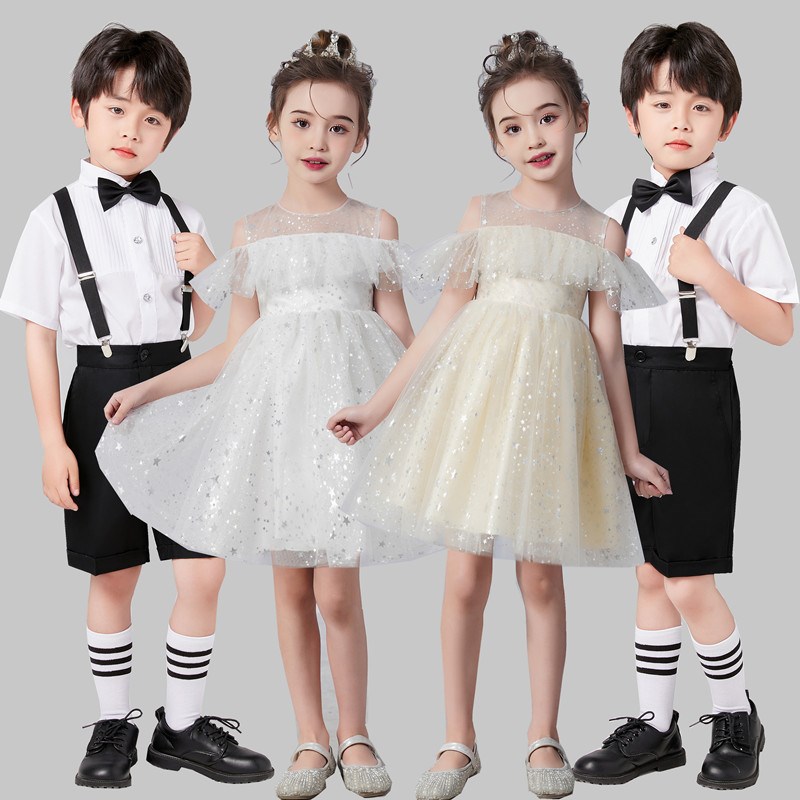 新选小美满演出服儿童舞蹈服合唱男童女童公主Q裙舞蹈蓬蓬裙表演