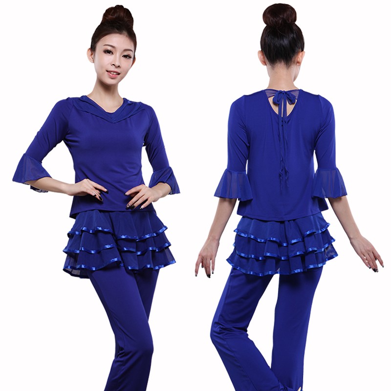 新选新款广场舞服装裙裤秋u季中袖套装成人女拉丁舞蹈练功表演服