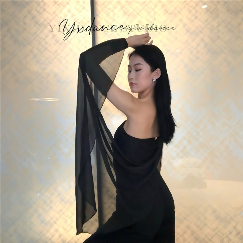 新选yixi舞服摩登舞服拉丁舞服新款练功服演出服班服X斜肩飘纱上