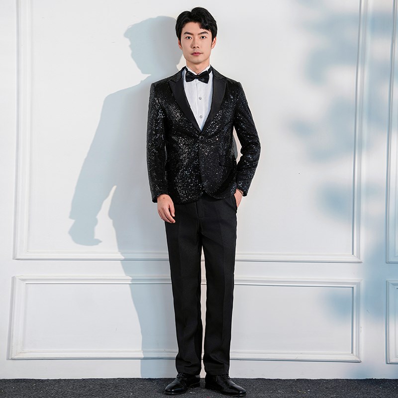 新选大合唱团演出服男士西装舞台晚D会主持人西服套装个性亮片走