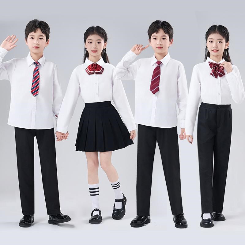 新选儿童白衬衫黑色裤子合唱西服演出服男童女童R表演服装校服班