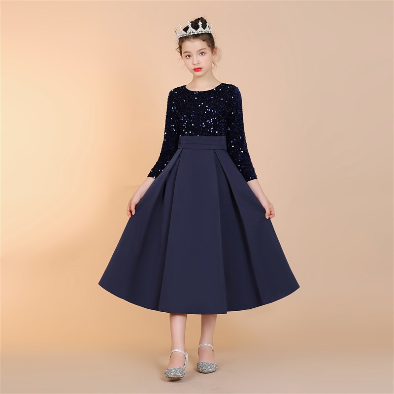 新选高端女童亮片礼服裙儿童大合唱团演出服中小学V生诗朗诵演讲