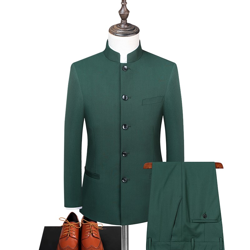 新选中山装男青年修n身立领西服复古表演出服结婚新郎伴郎宴会礼