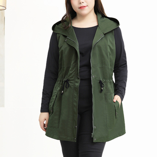 胖太太加肥加大中长款 胖妈妈春秋装 显示遮肚马甲 女装 300斤特大码