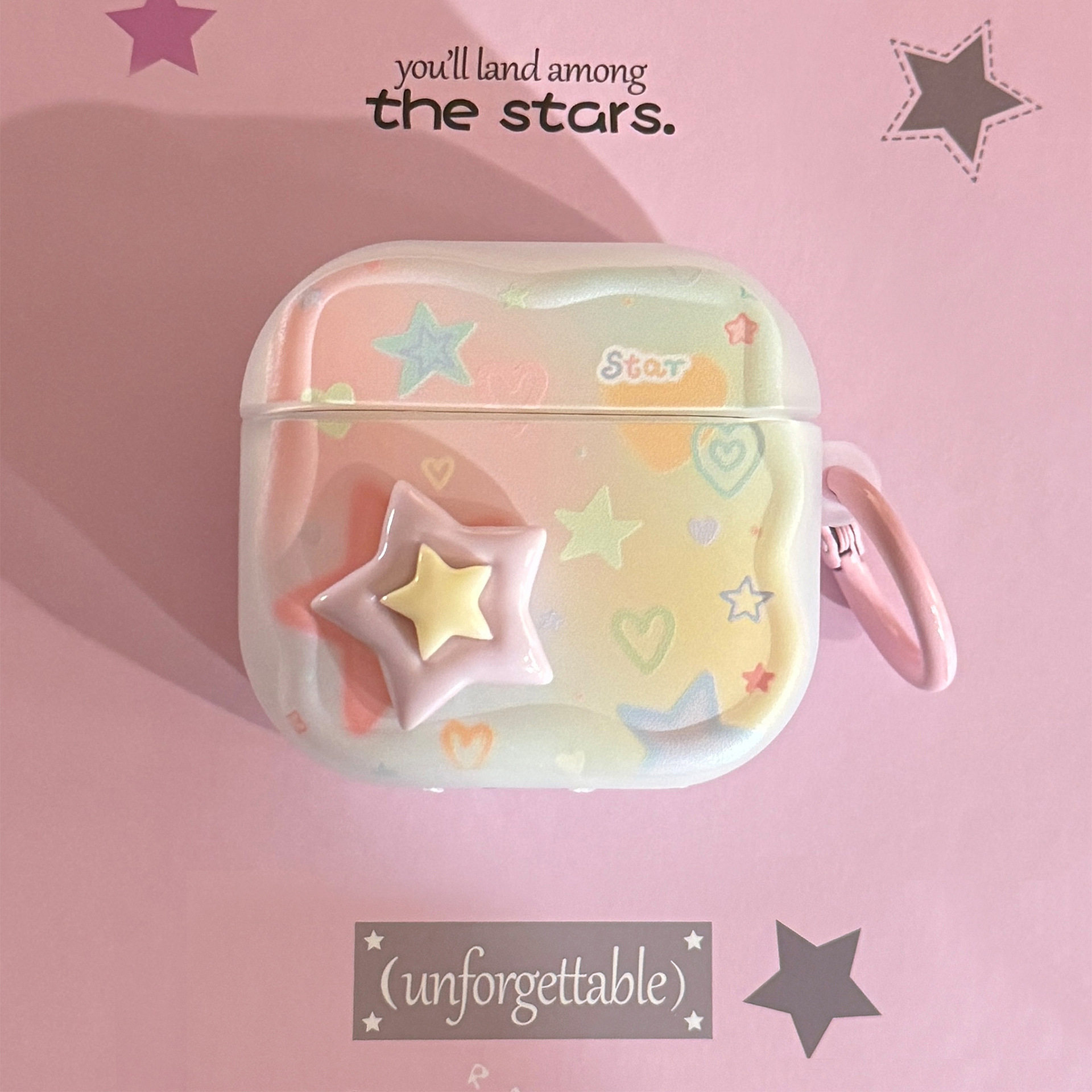 彩色涂鸦星星立体适用airpods耳机套pro2保护套蓝牙无线4代1挂环3,3C数码配件,充电器保护套,淘宝优惠券,粉丝福利购,淘宝优惠卷